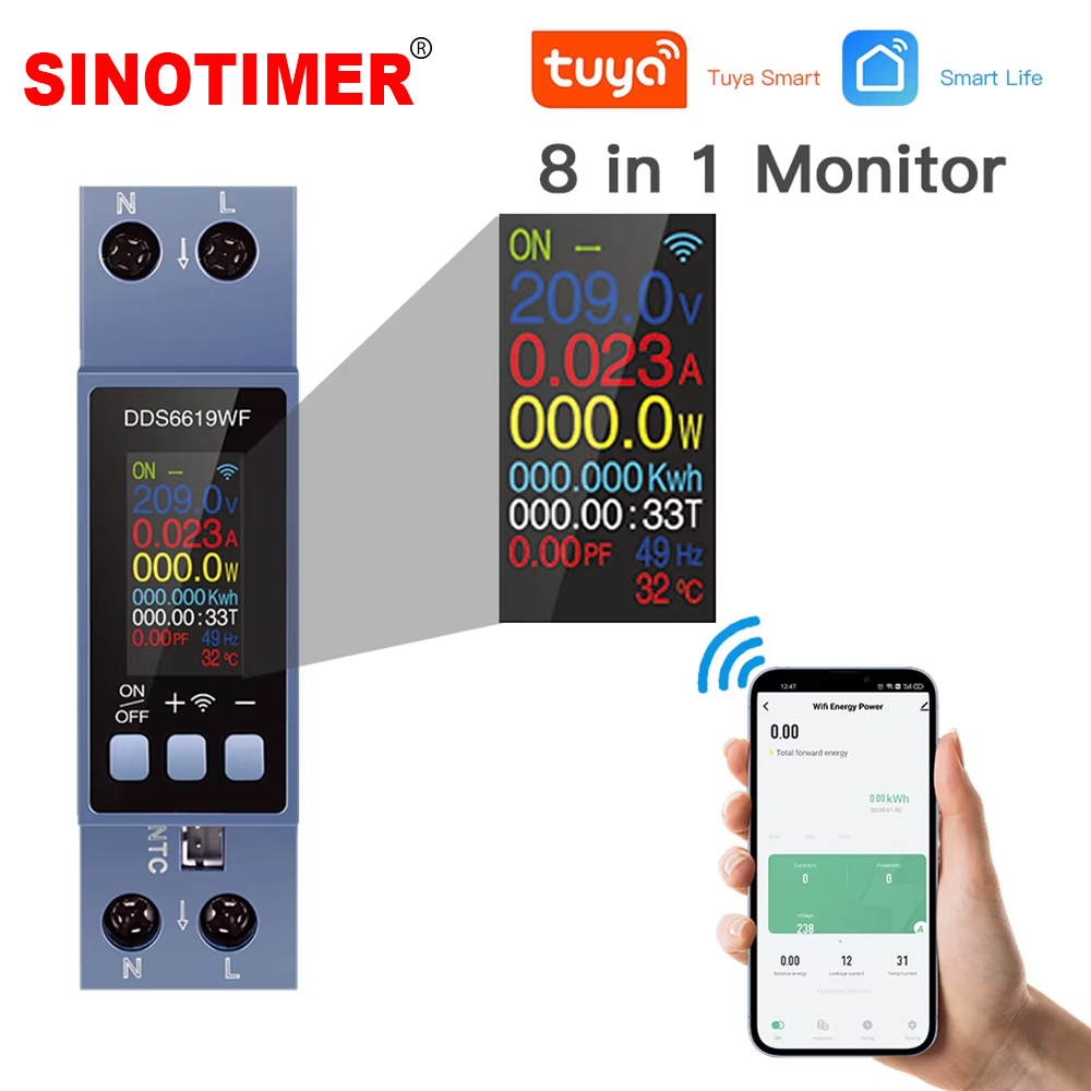 Energy Meter Din Rail Wifi - 8-in-1 Leistungsmesser WiFi Tuya DIN-Schienen-AC-Voltmeter Intelligenter