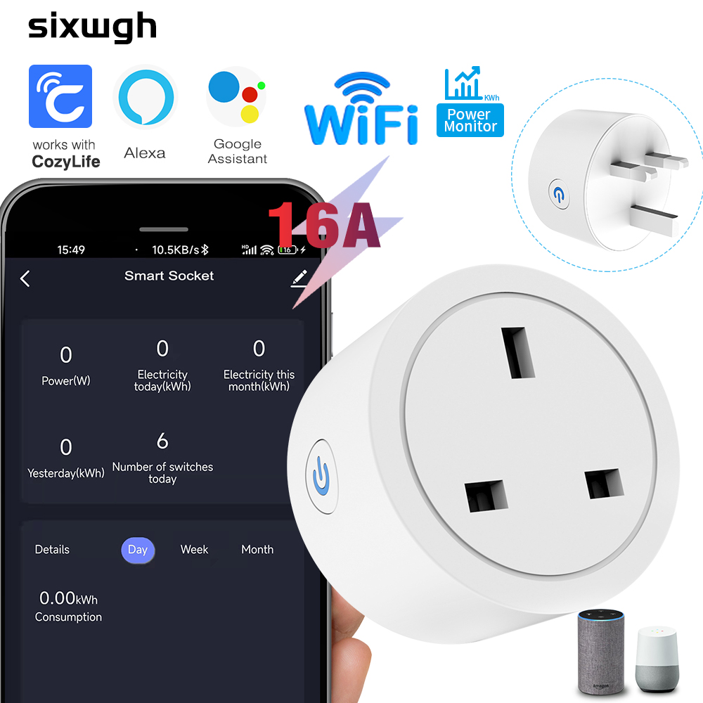 Smart Plug Energy Monitoring Wifi - WLAN-Smart-Steckdose 16A UK-Stecker mit Energieüberwachung, Unterstützt