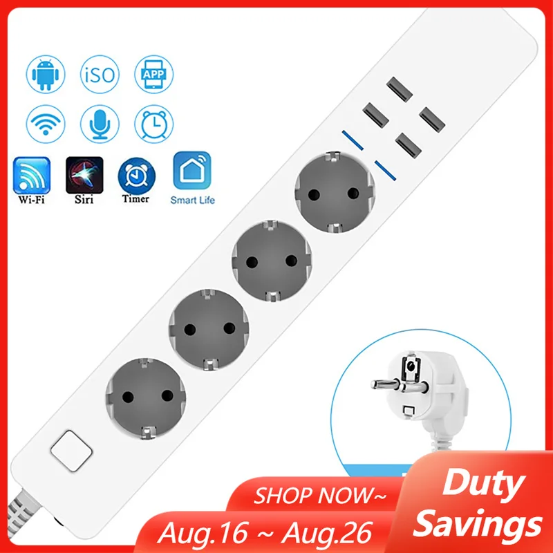 Smart Power Strip 4 Outlet Usb - 8-in-1 Multifunktionale WLAN-Smart-Steckdosenleiste mit 4 AC-Steckdosen