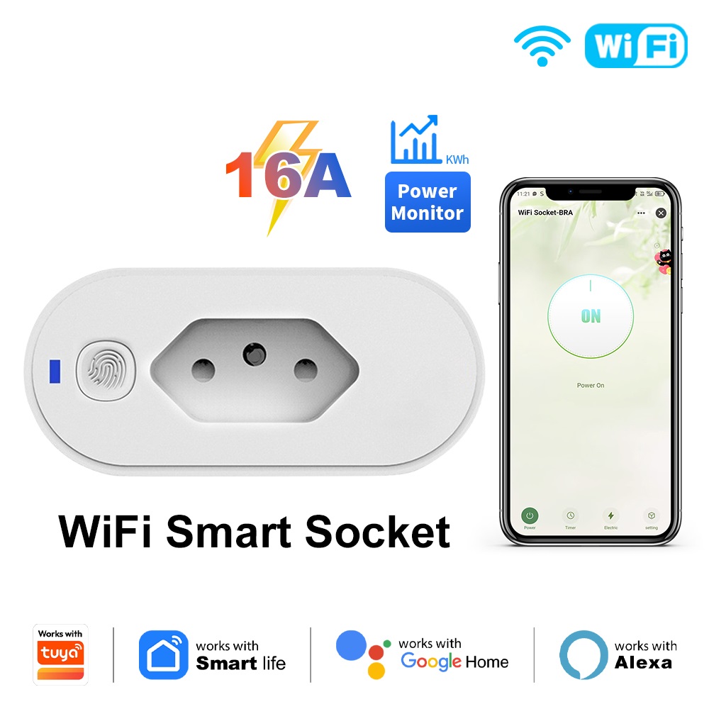 Smart Socket 16A Tuya App - Brasilianischer WLAN-Smart-Stecker 16A APP-Fernbedienung Smart Life