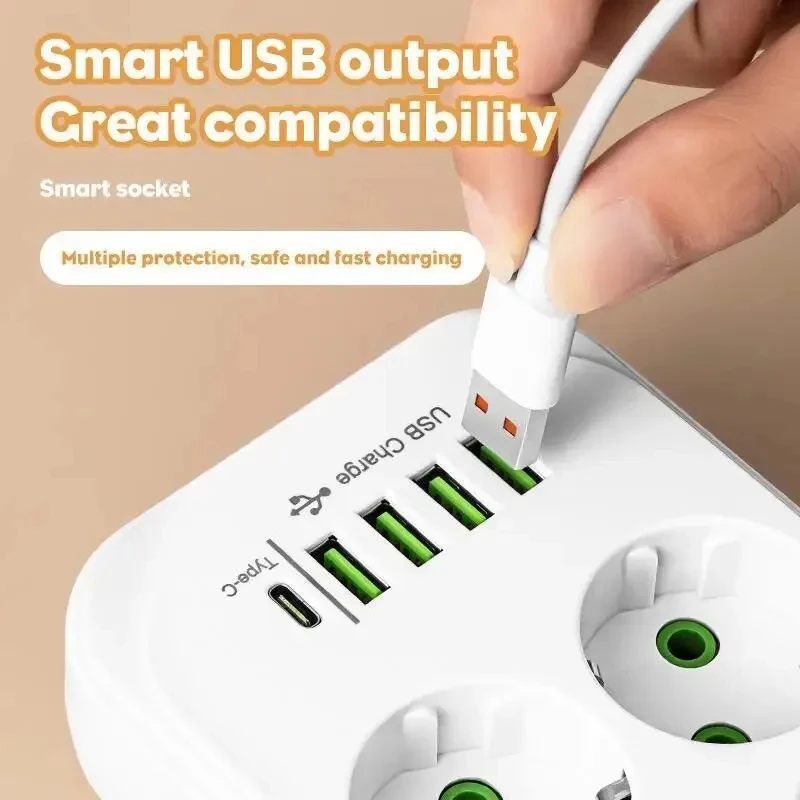 Smart Plug Surge Protector - AC-Steckdose EU-Stecker Multitap-Steckdosenleiste 2 m Verlängerungskabel