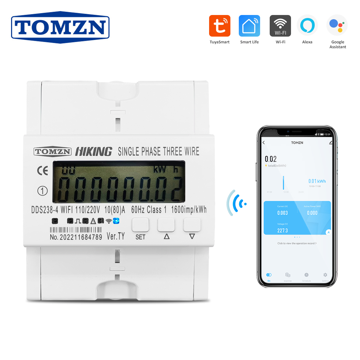 Energy Meter Din Rail Wifi - TOMZN 2-Phasen 110V+110V 60Hz 80A DIN-Schienen
