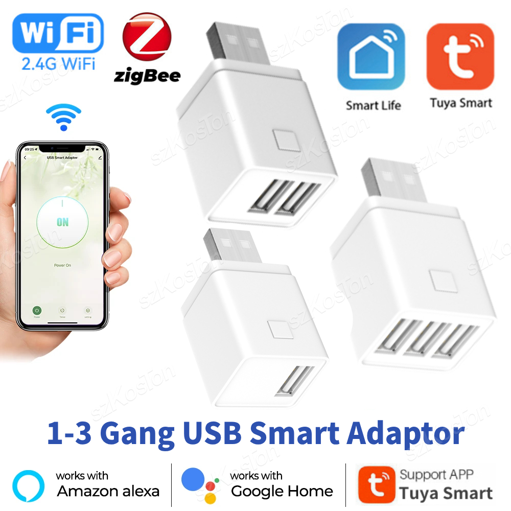 Smart Plug Mini Alexa Google - Tuya Smart WiFi Zigbee 1-3-fach Mini-USB-Netzadapter
