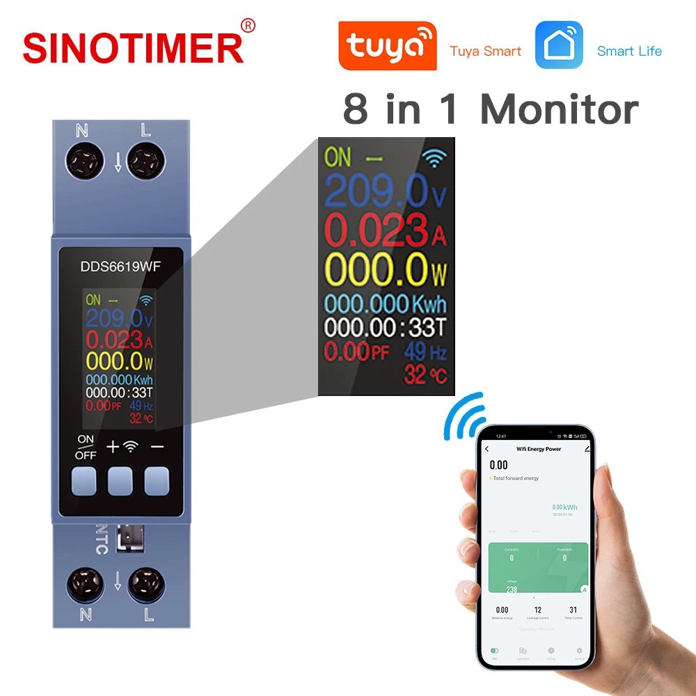 Energy Meter Din Rail Wifi - 8-in-1-Leistungsmesser WiFi Tuya DIN-Schiene AC-Voltmeter Smart