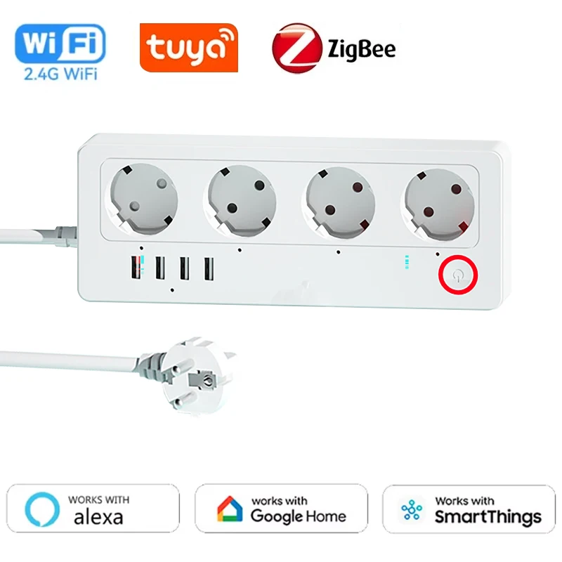 Smart Power Strip 4 Outlet Usb - WLAN-ZigBee-Smart-Steckdosenleiste mit 4 AC-Steckdosen und 4