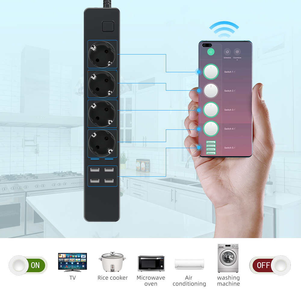 1,8M 3M 5M WLAN-Smart-Steckdos – Smart Power Strip 4 Outlet Usb Bewertung und Preis