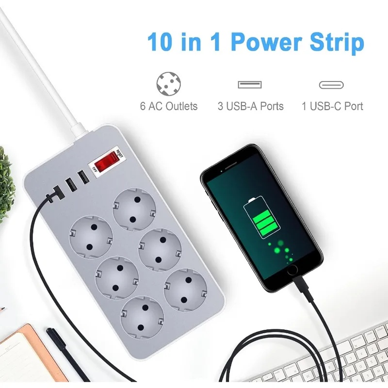10-in-1 EU-Stecker Schalter-St – Smart Power Strip 4 Outlet Usb Bewertung und Preis